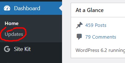 Belajar wordpress dashboard update